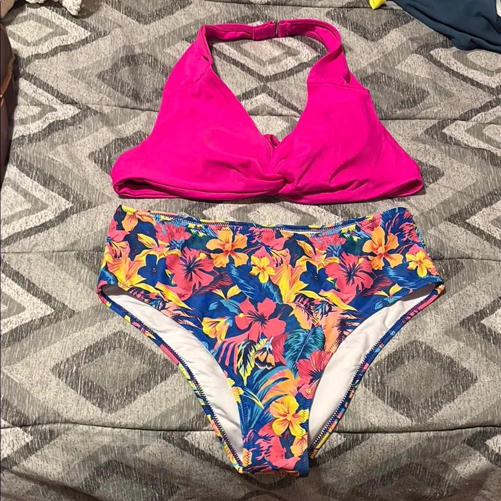 NWOT Vibrant Pink and Multicolor Swimsuit Bikini